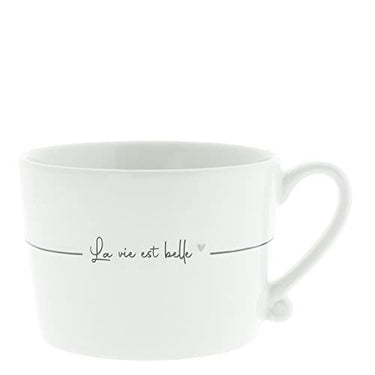 Bastion Collections Tasse mit Henkel La vie est belle Keramik weiss schwarz Keramiktasse Geschirr Küche gedeckter Tisch BC Cup, RJ/CUP 084 B im Sale